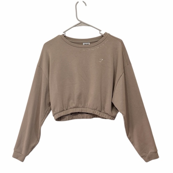 Gymshark Tops - Gymshark Cropped Sweatshirt Taupe Elastic Waist Workout Pullover Size Medium